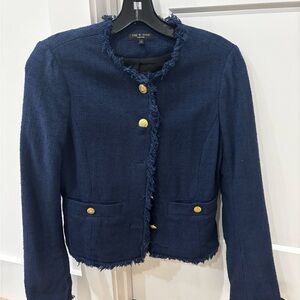 Rag & Bone Midnight Blue Frayed Blazer with Gold Buttons